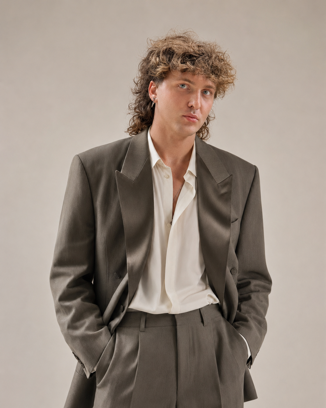 Man wearing a gray suit with a white shirt against a plain background