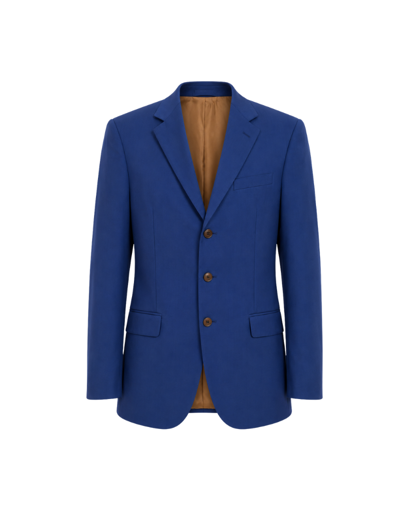 Blue blazer on a mannequin with a white background