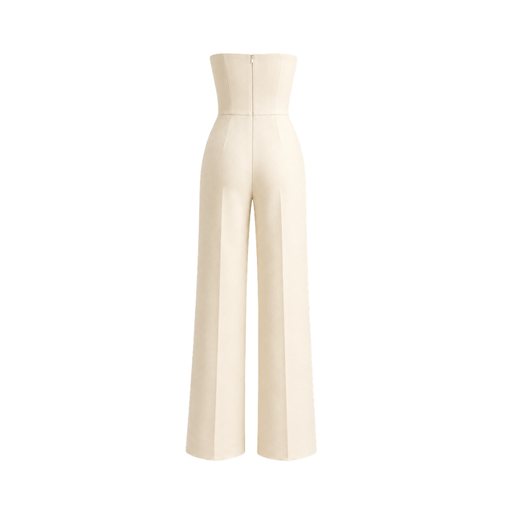 Women's ivory Loro Piana wool city hall wedding jumpsuit back view