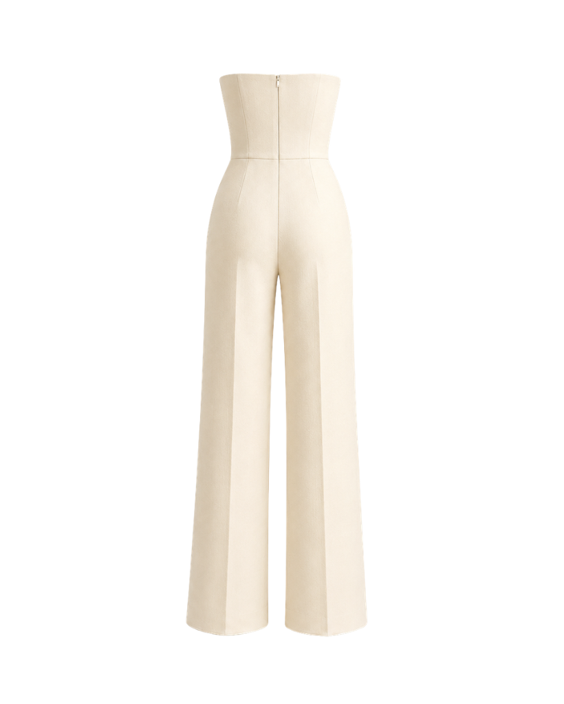 Women's ivory Loro Piana wool city hall wedding jumpsuit back view