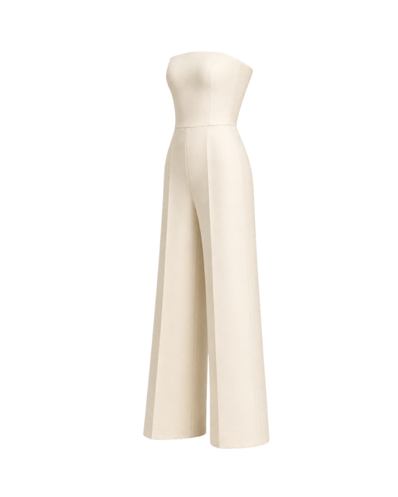 Women's ivory Loro Piana wool city hall wedding jumpsuit side view