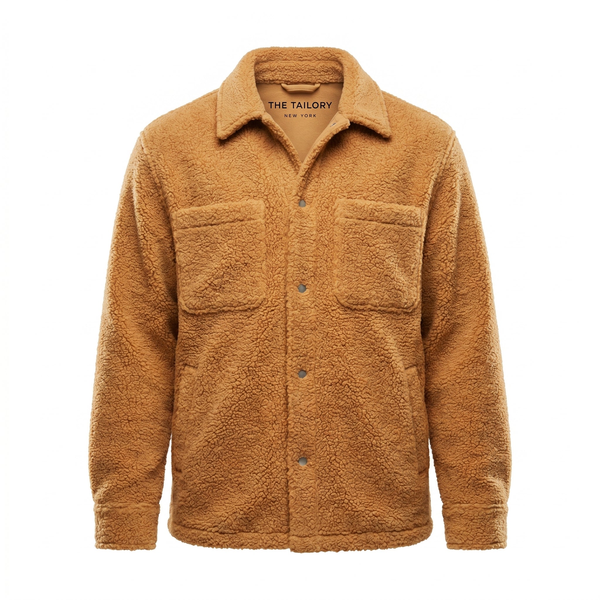 Amber Tan Italian Bouclé Fleece Snap-Front Overjacket — front view — The Tailory NYC, Director's Cut