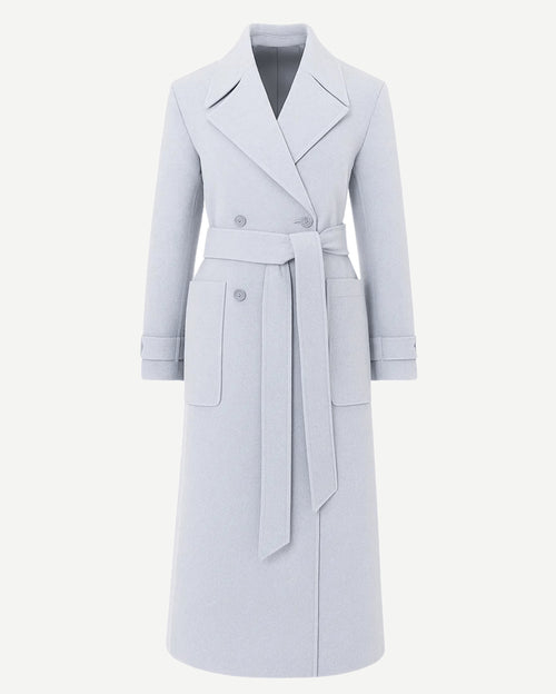 Ash Grey Loro Piana Storm System Double-Breasted Wrap Coat