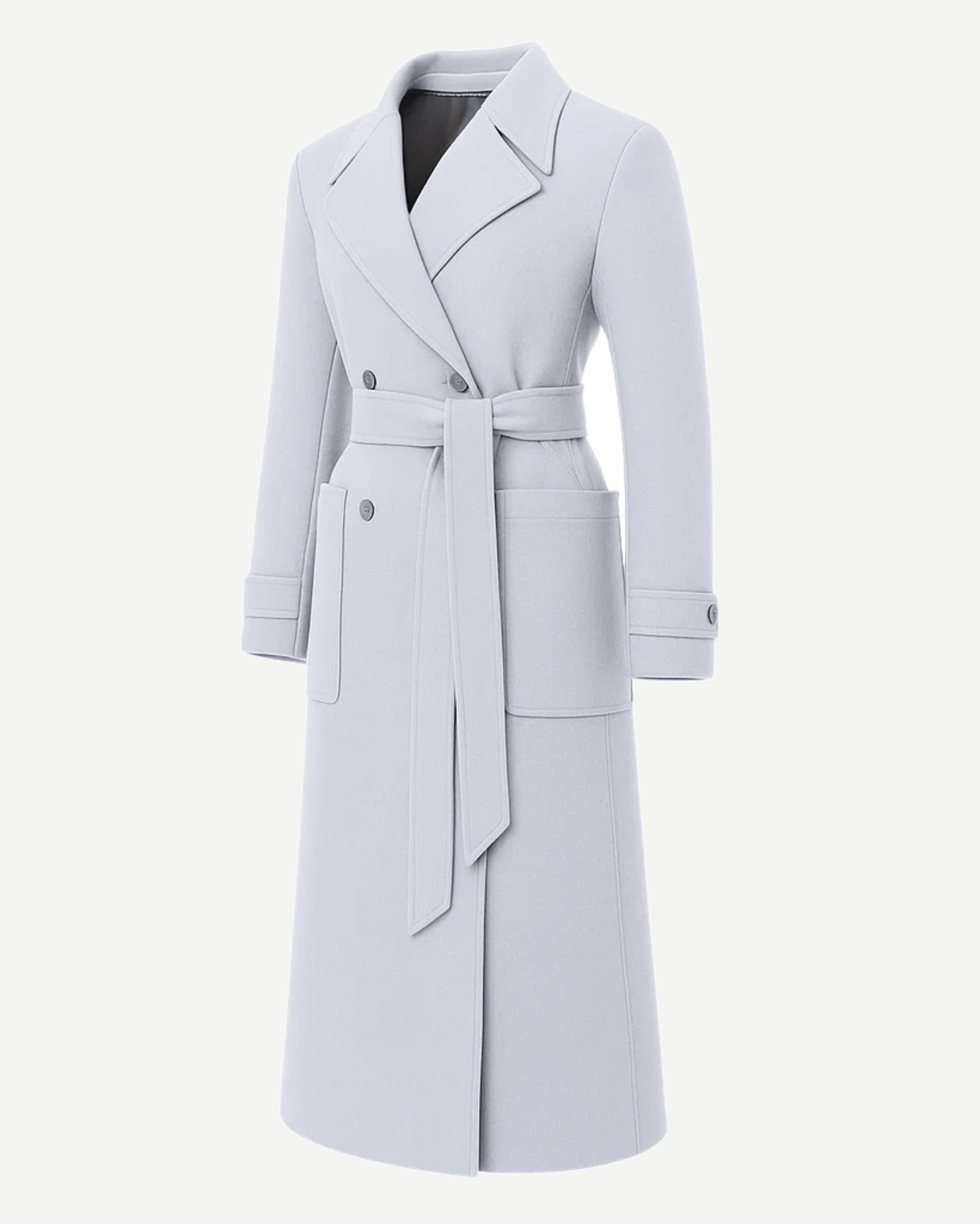 Tailory ash grey double-breasted wrap coat side view