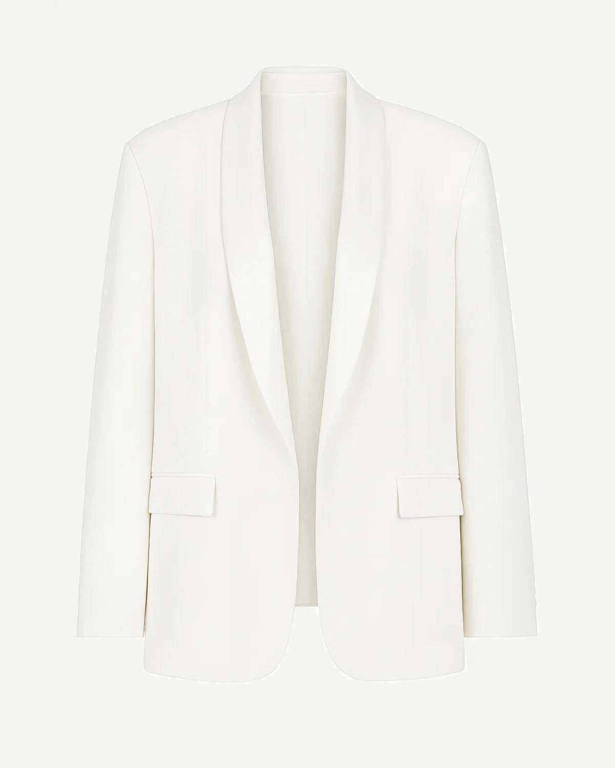 Tailory white oversized women’s blazer with satin lapels front view