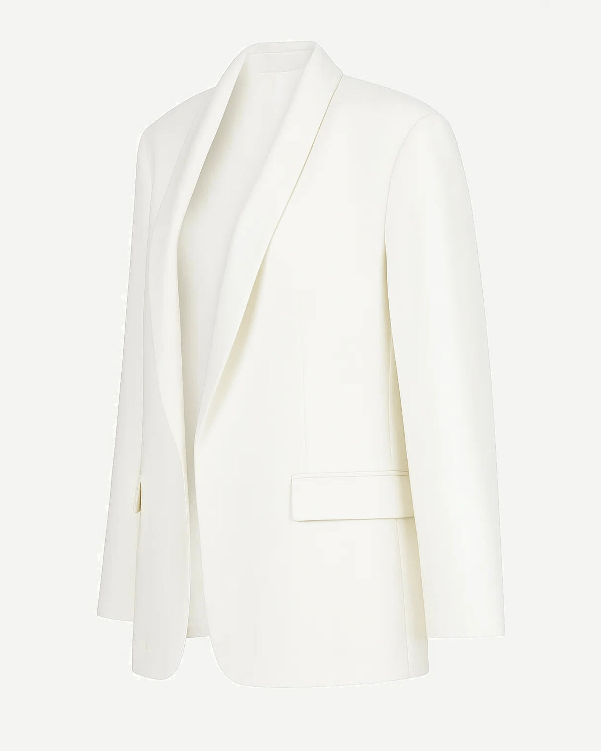 Tailory white oversized women’s blazer with satin lapels side view