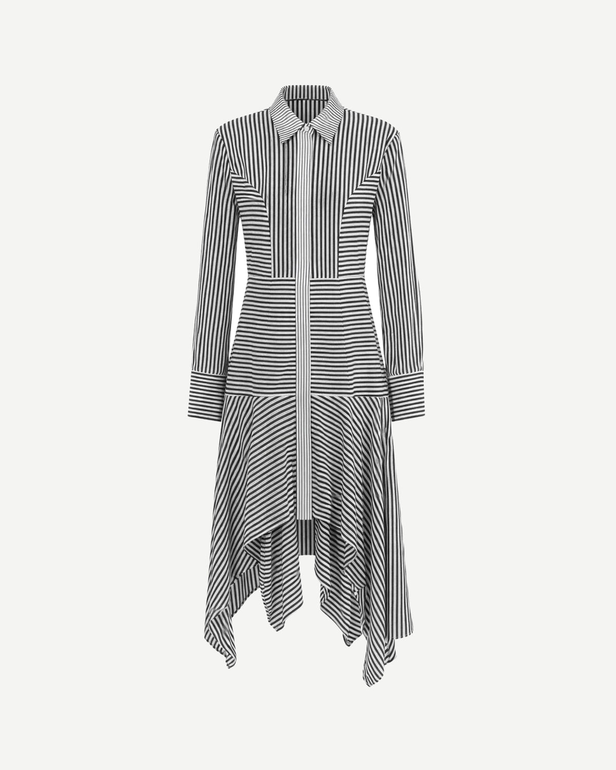Tailory black and white multi-directional stripe shirt dress front view
