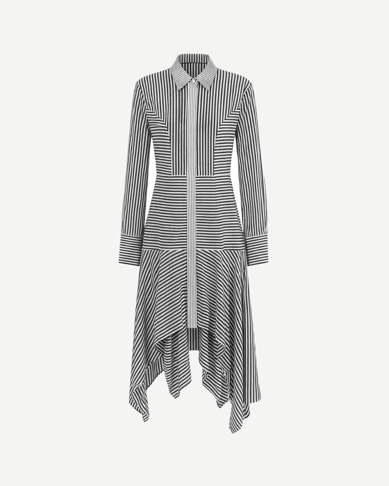 Tailory black and white multi-directional stripe shirt dress front view