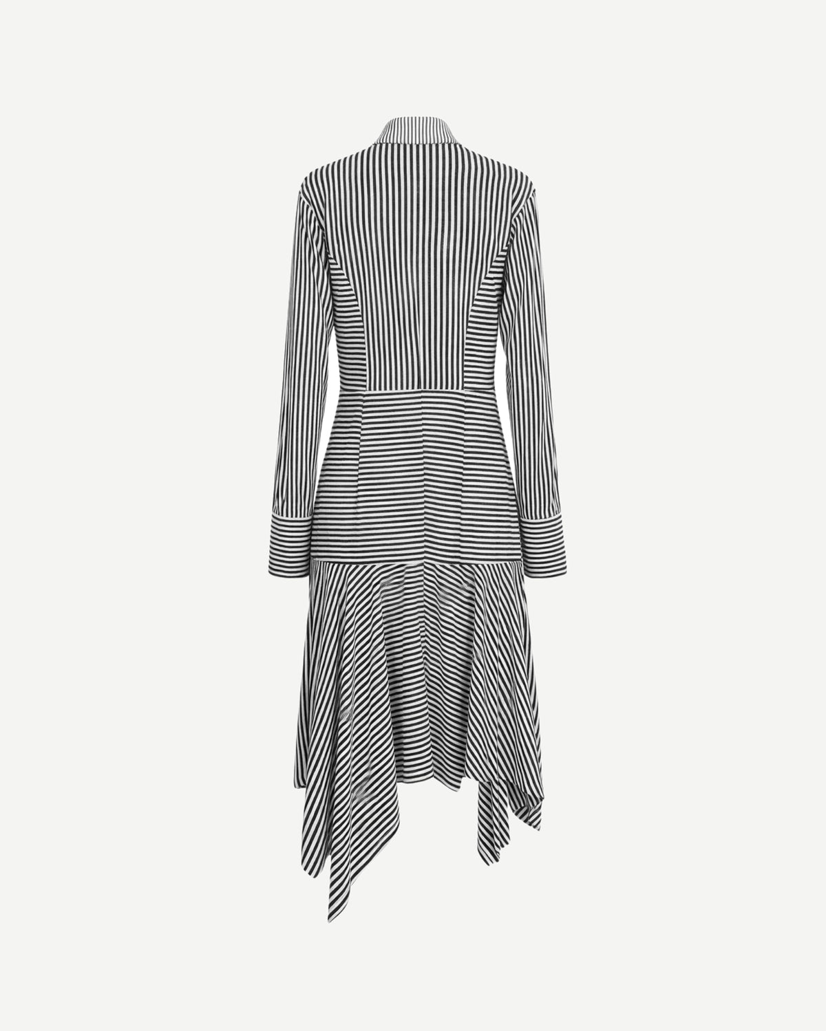 Tailory black and white striped shirt dress with asymmetrical hem back view