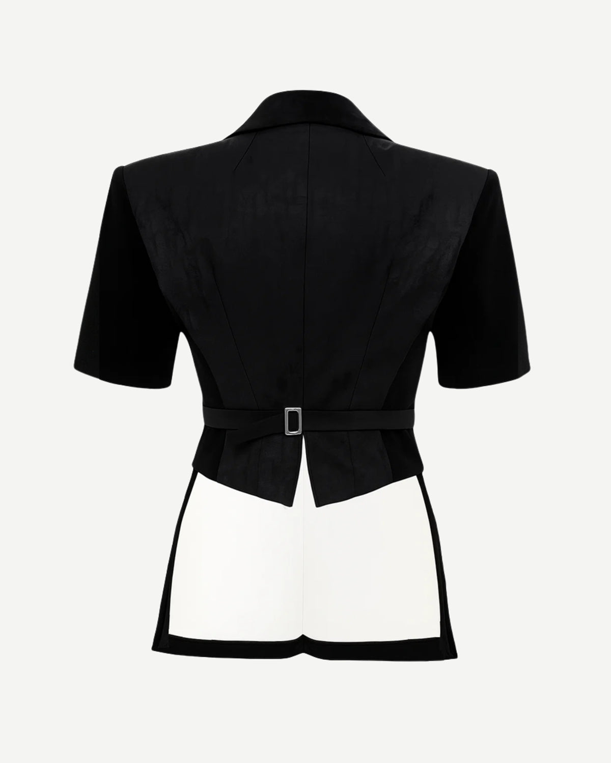 Tailory black contrast-lapel cropped-sleeve tuxedo blazer back view
