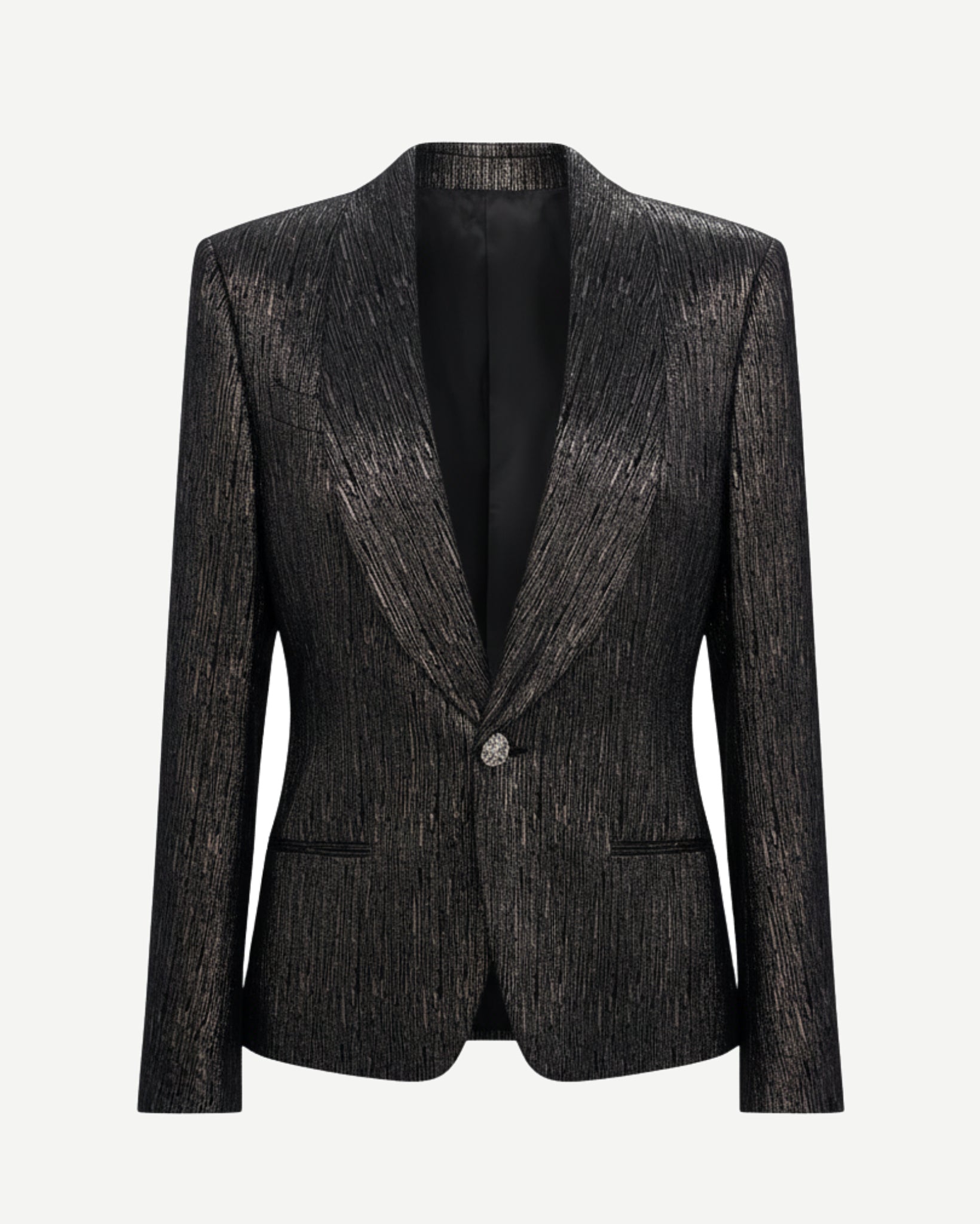 Tailory black crinkled metallic single-button blazer front view