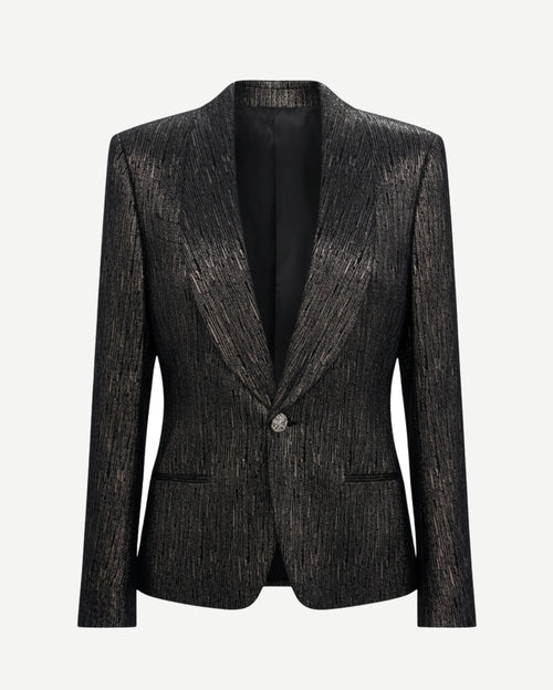Tailory black crinkled metallic single-button blazer front view