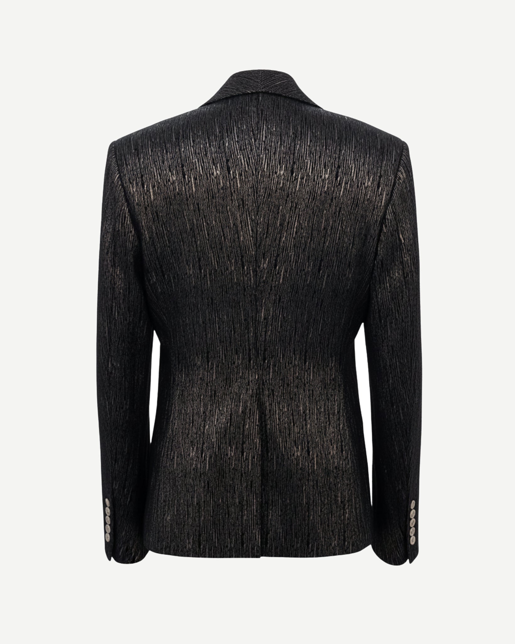 Tailory black crinkled metallic single-button blazer back view