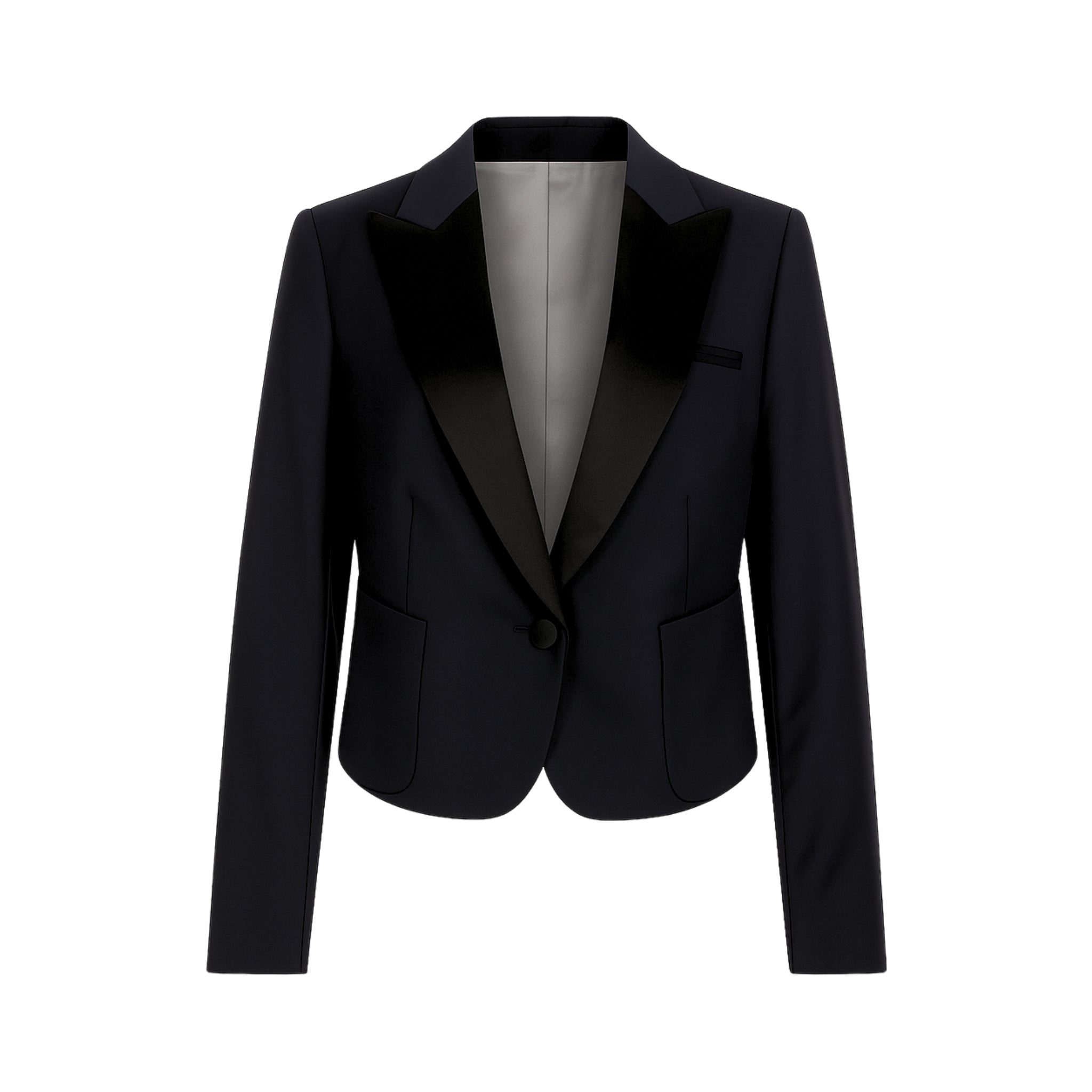 Black Cropped Blazer Formal Tuxedo Jacket Satin Lapels