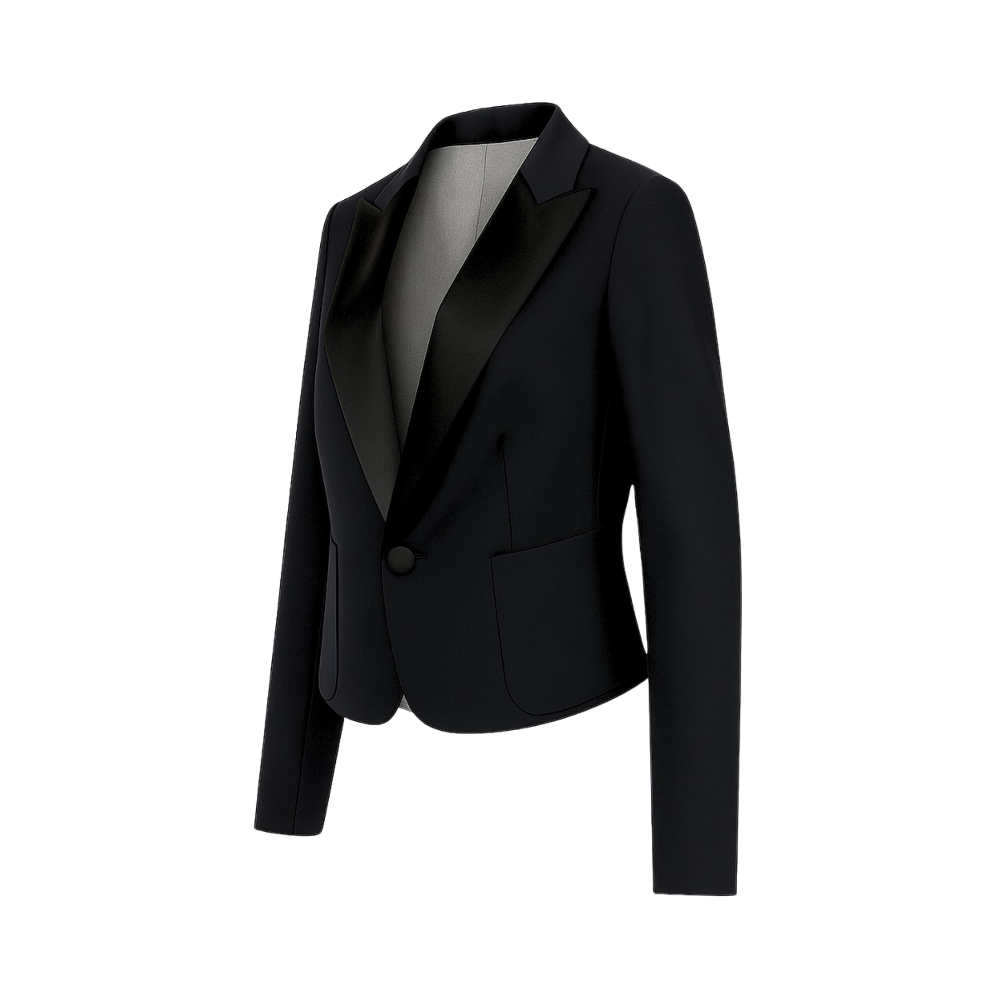 Black Cropped Blazer Formal Tuxedo Jacket Satin Lapels