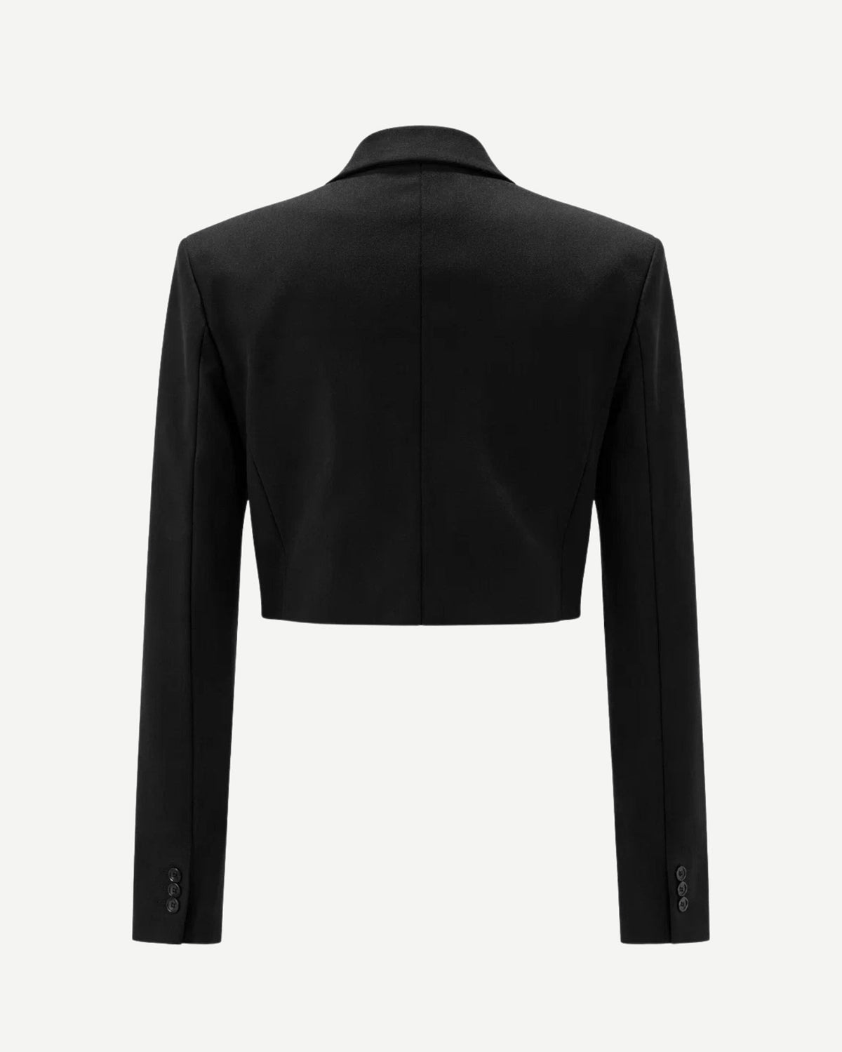 Tailory black cropped double-breasted peak-lapel jacket back view