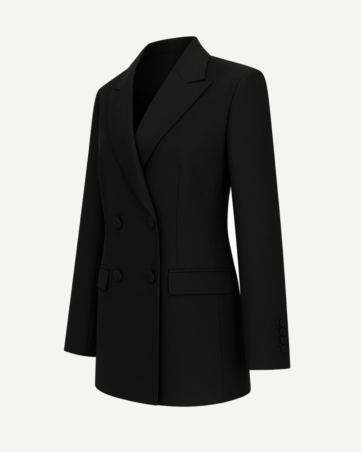 Tailory black double-breasted peak-lapel blazer side view