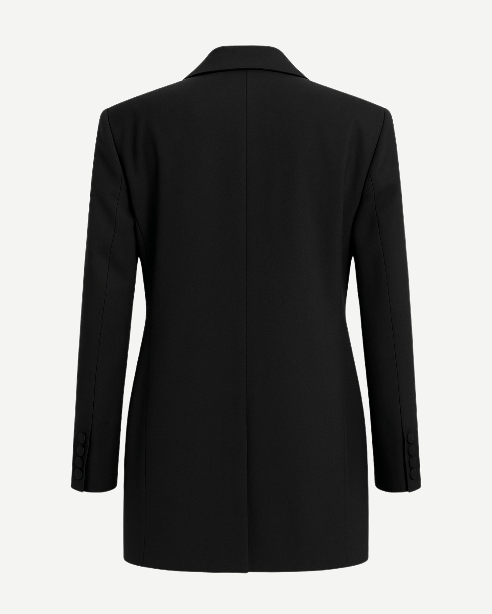 Tailory black double-breasted peak-lapel blazer back view