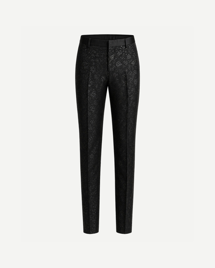 Tailory black floral jacquard trousers front view