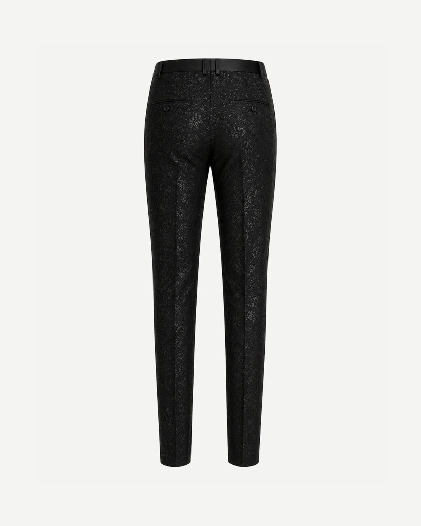 Tailory black floral jacquard trousers back welt pocket view