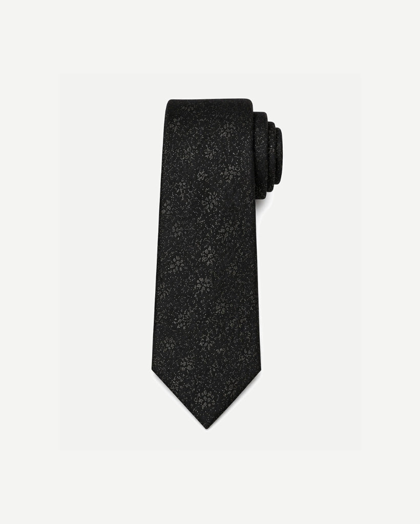 Tailory black floral jacquard tie front view