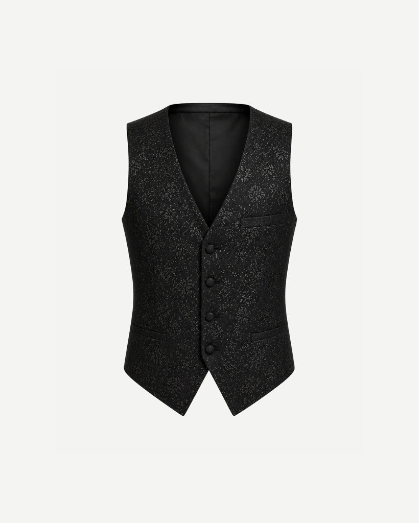 Tailory black floral jacquard vest front view