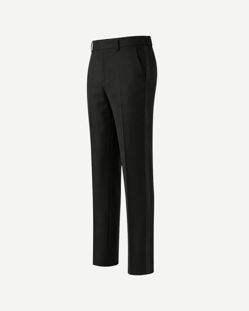 Black Loro Piana evening trousers side view
