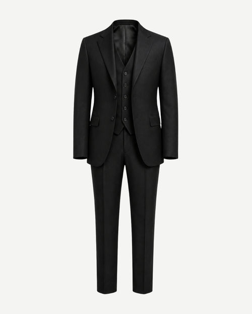 Black Loro Piana three-piece suit front view