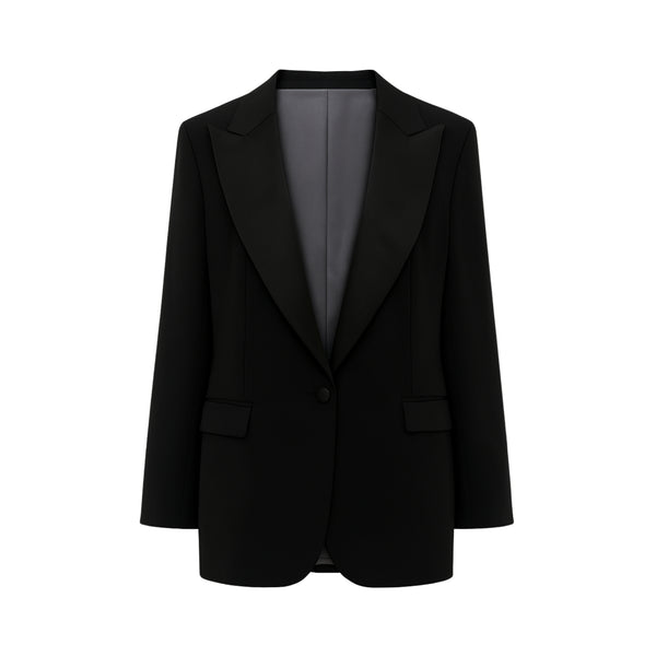 Black Oversized Tuxedo Jacket Exaggerated Peak Lapel Blazer