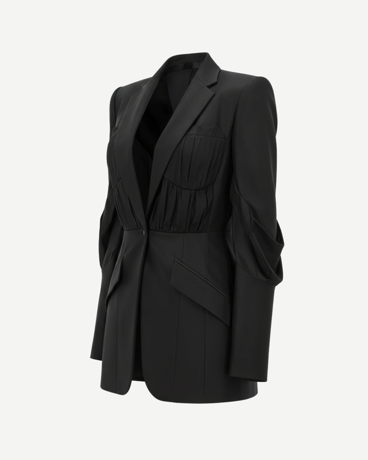 Tailory black structured blazer with gathered sleeve detail