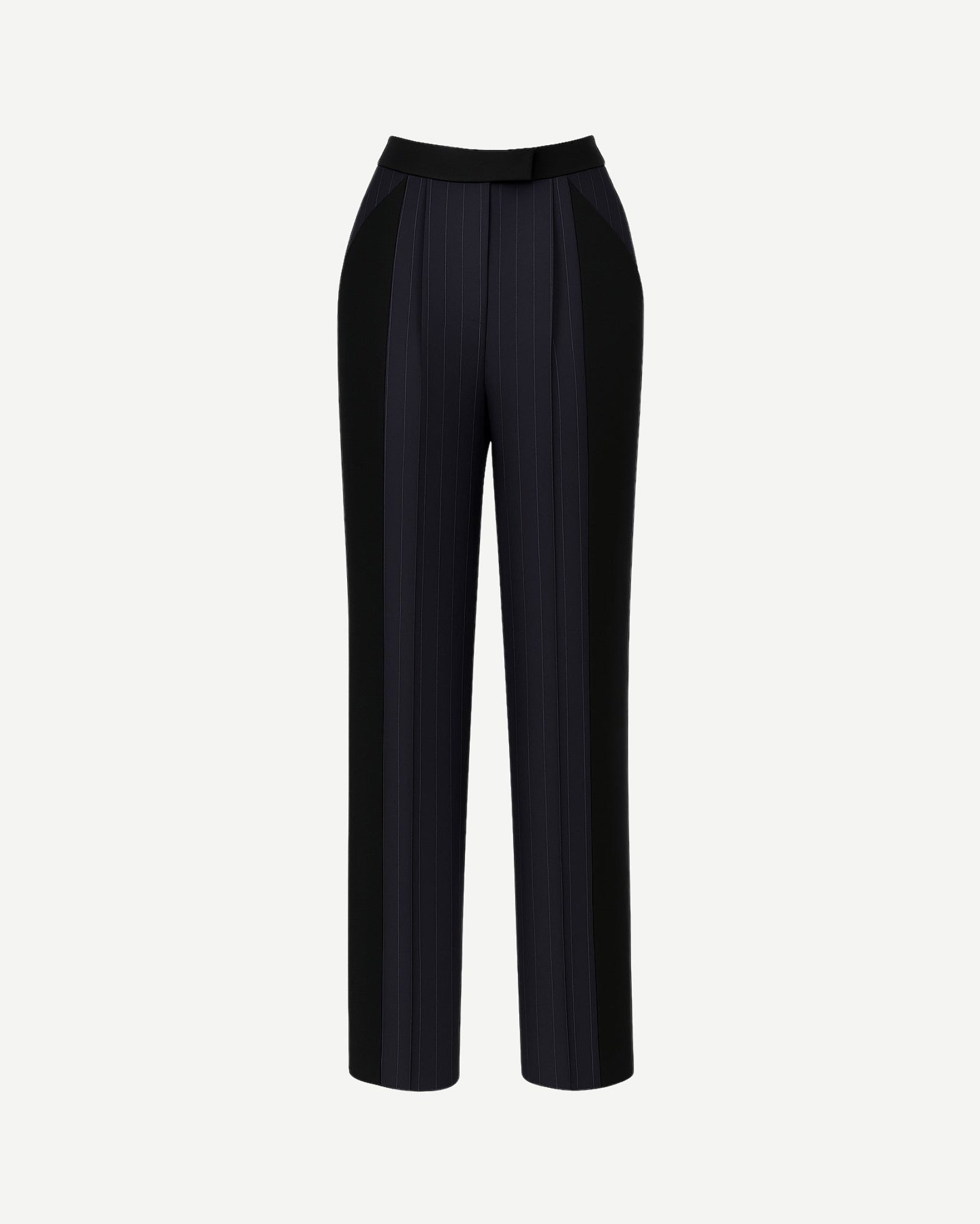 Tailory black pinstripe high-waist trousers wide-leg front view