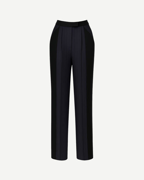 Tailory black pinstripe high-waist trousers wide-leg front view
