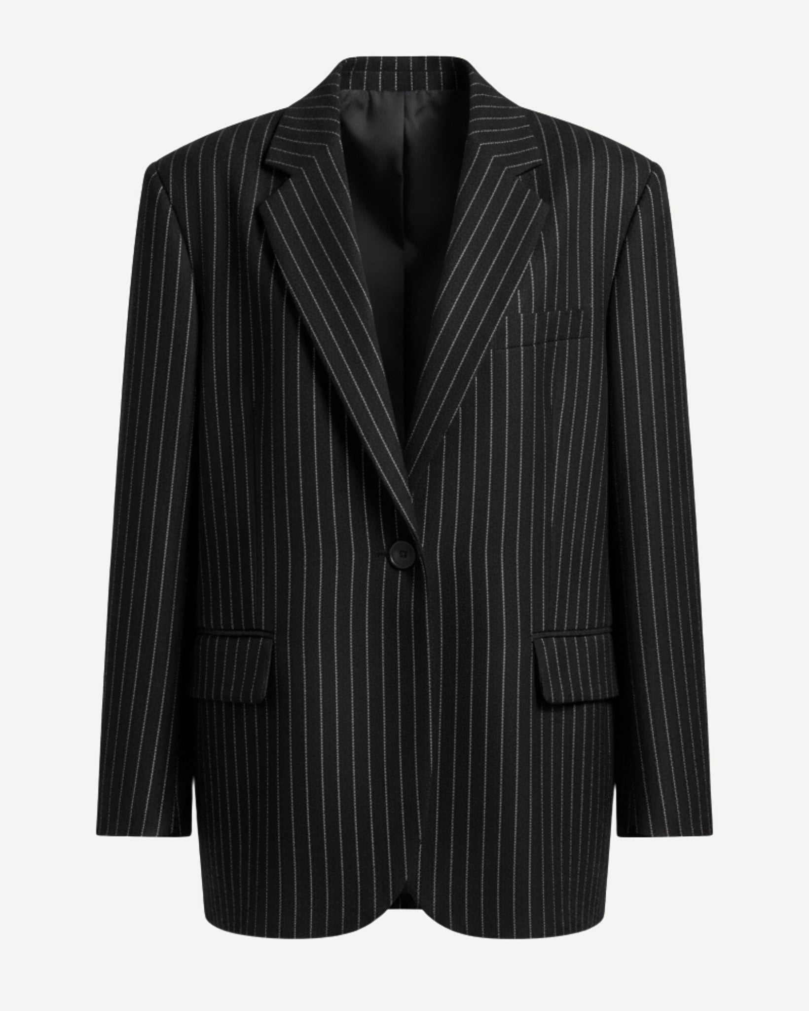 Tailory black white pinstripe oversized blazer front view