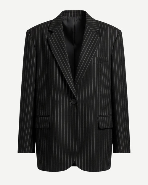 Tailory black white pinstripe oversized blazer front view