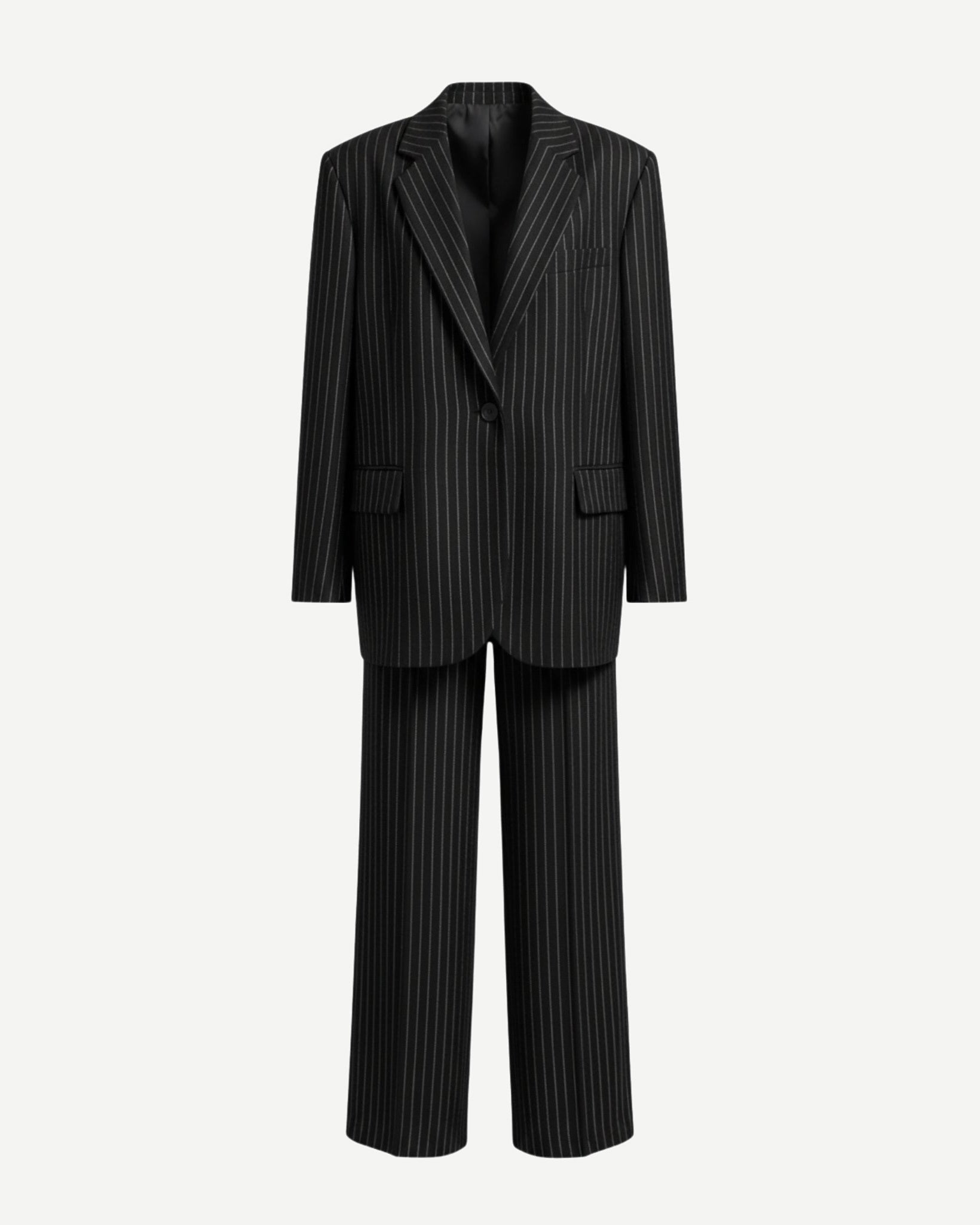 Tailory black white pinstripe oversized suit set front view