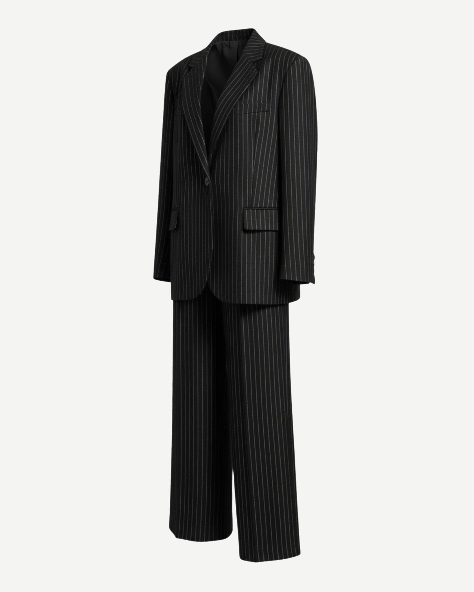 Tailory black white pinstripe oversized suit set side view