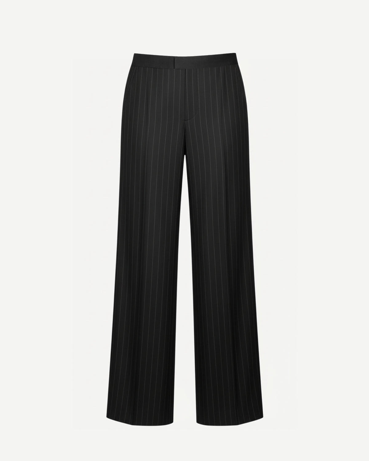 Tailory black pinstripe wide-leg trousers front view
