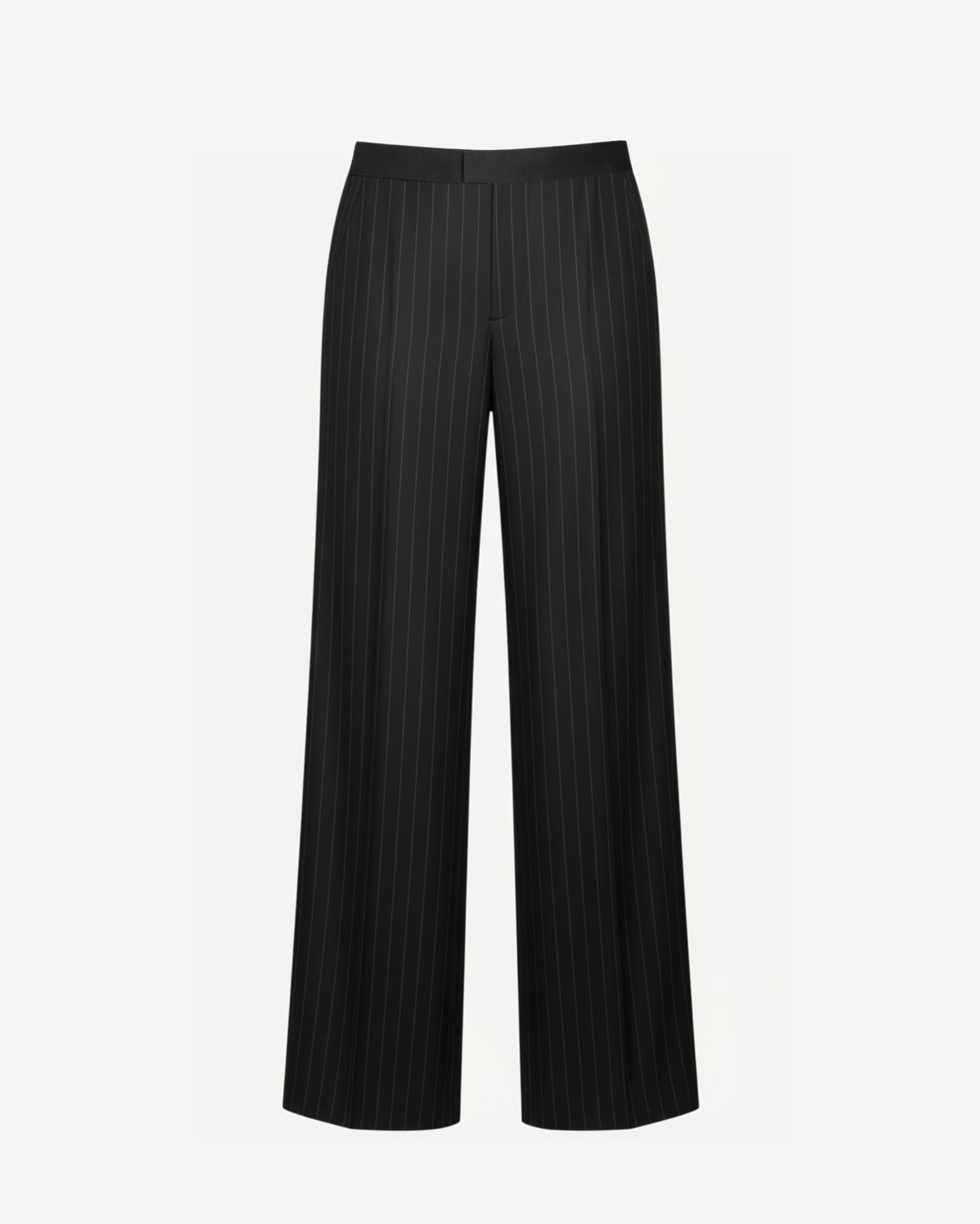 Tailory black pinstripe wide-leg trousers front view