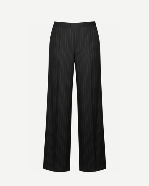 Tailory black pinstripe wide-leg trousers front view
