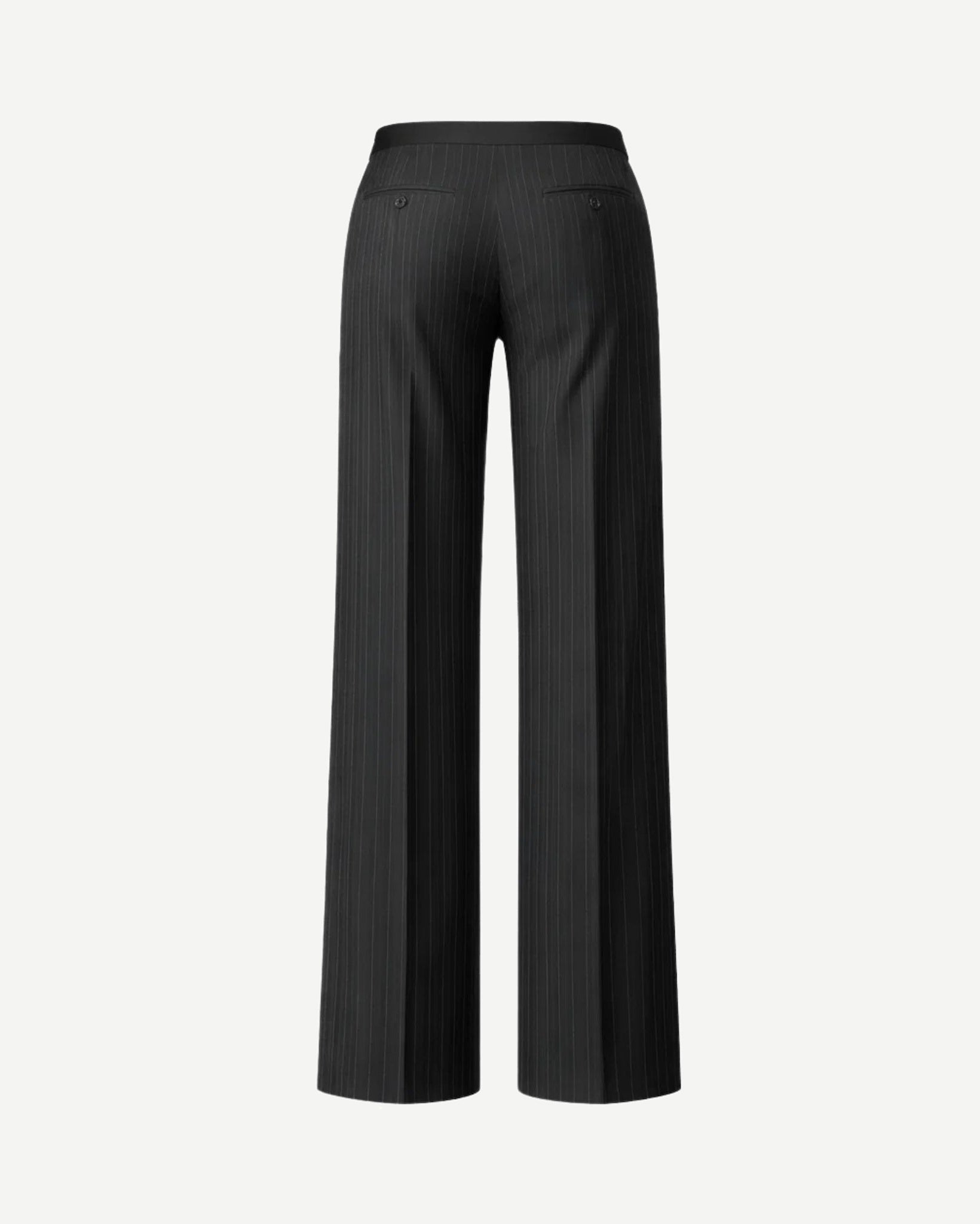 Tailory black pinstripe wide-leg trousers back view