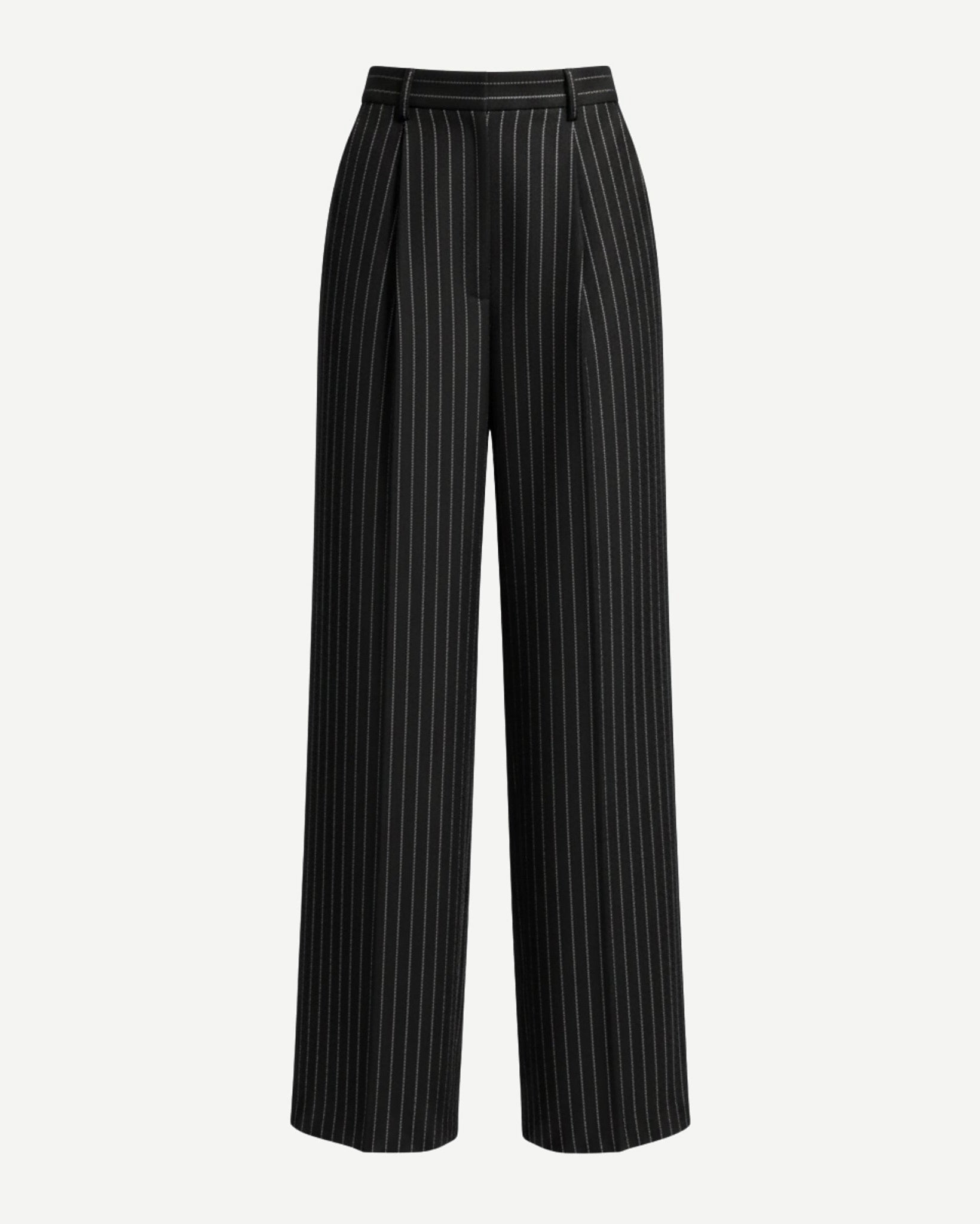 Tailory black white pinstripe wide-leg trousers front view