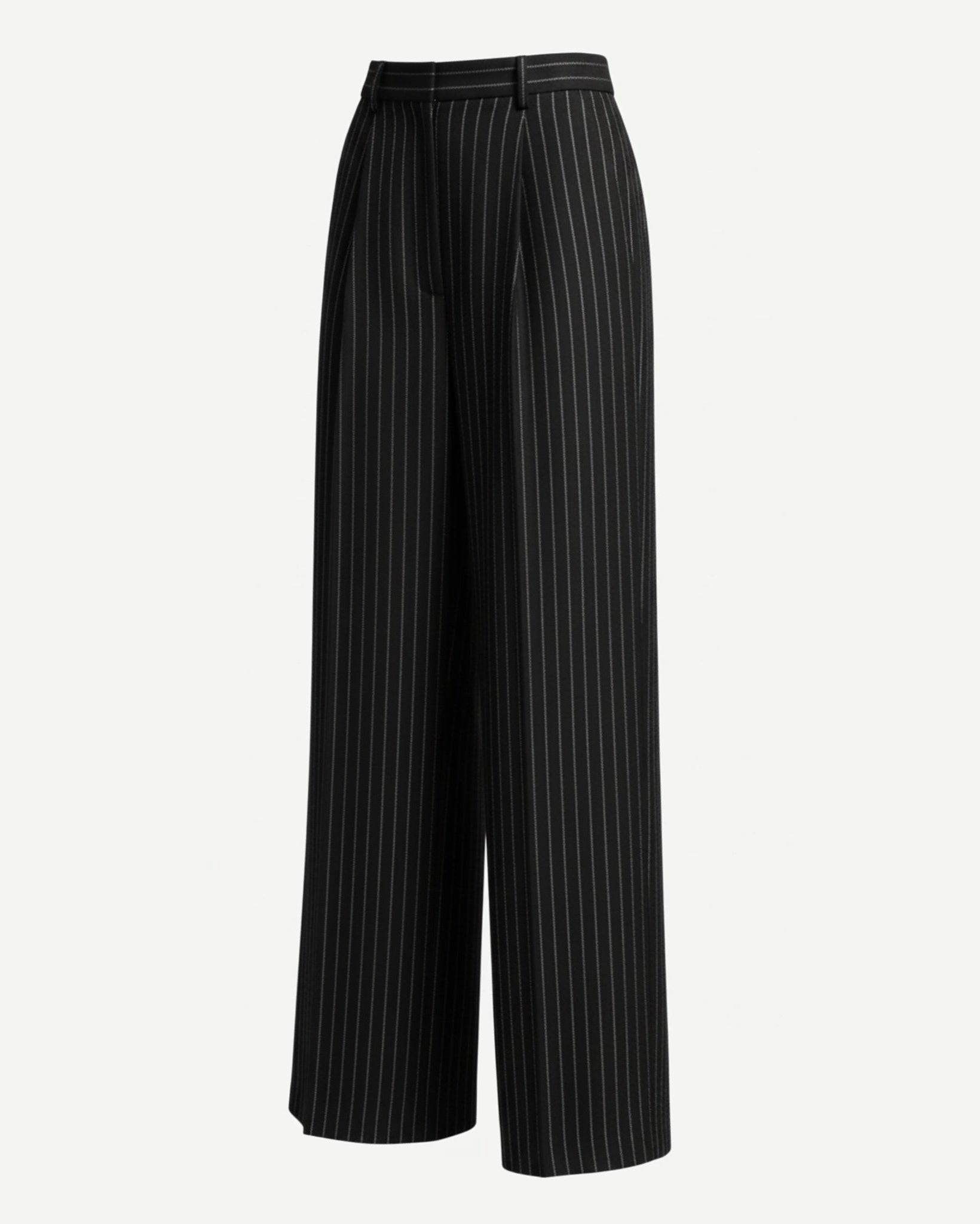 Tailory black white pinstripe wide-leg trousers side view