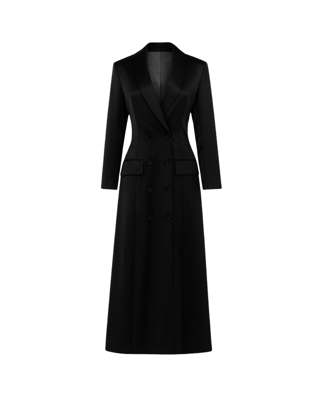 The Tailory New York Black Satin Double Breasted Coat, Black, 38