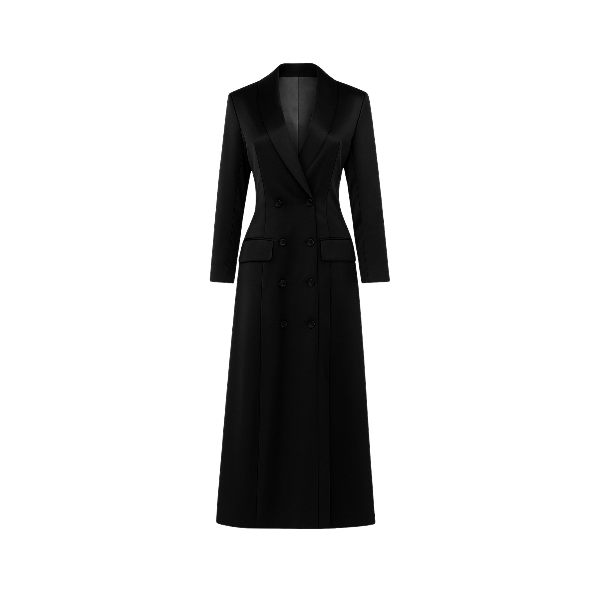 The Tailory New York Black Satin Double Breasted Coat, Formal Blazer Dress, Size 46