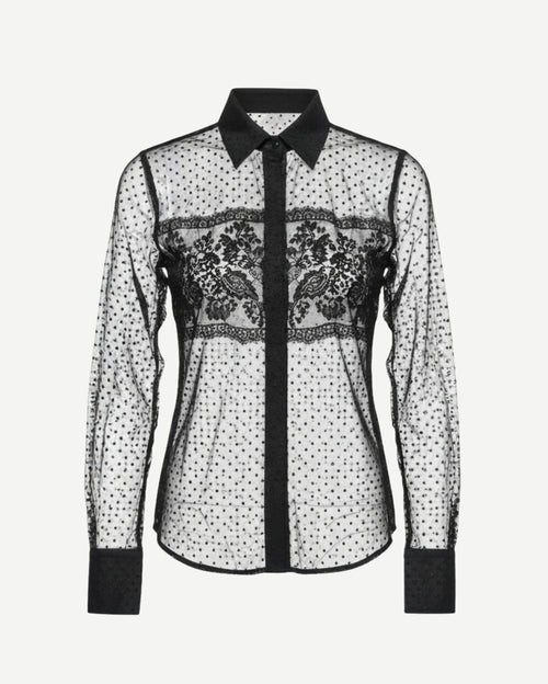 Tailory black silk tulle lace panel shirt front view