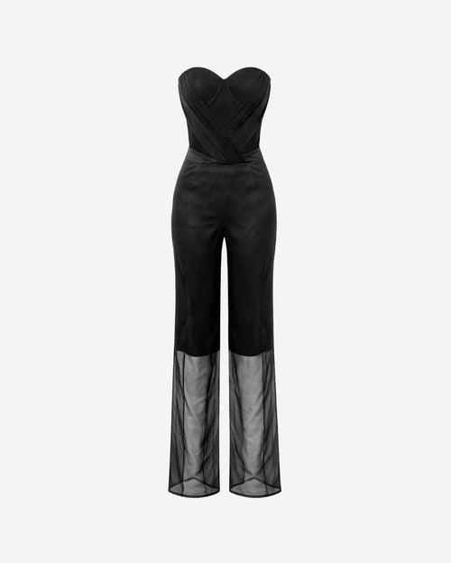 Tailory_Jumpsuit_Black_Strapless_SheerHem_FrontView