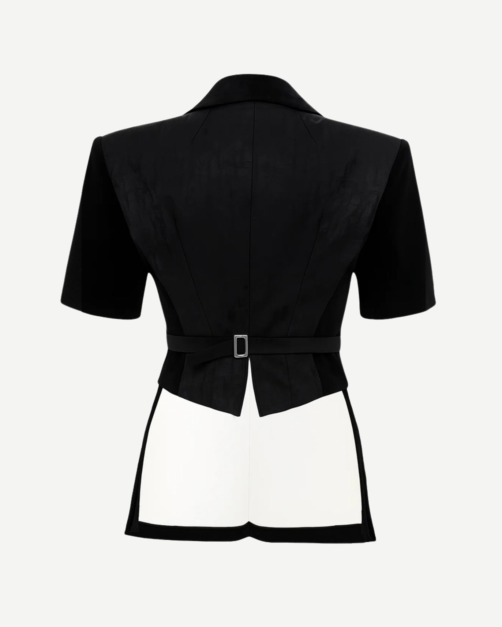 Tailory black contrast-lapel cropped-sleeve tuxedo blazer back view
