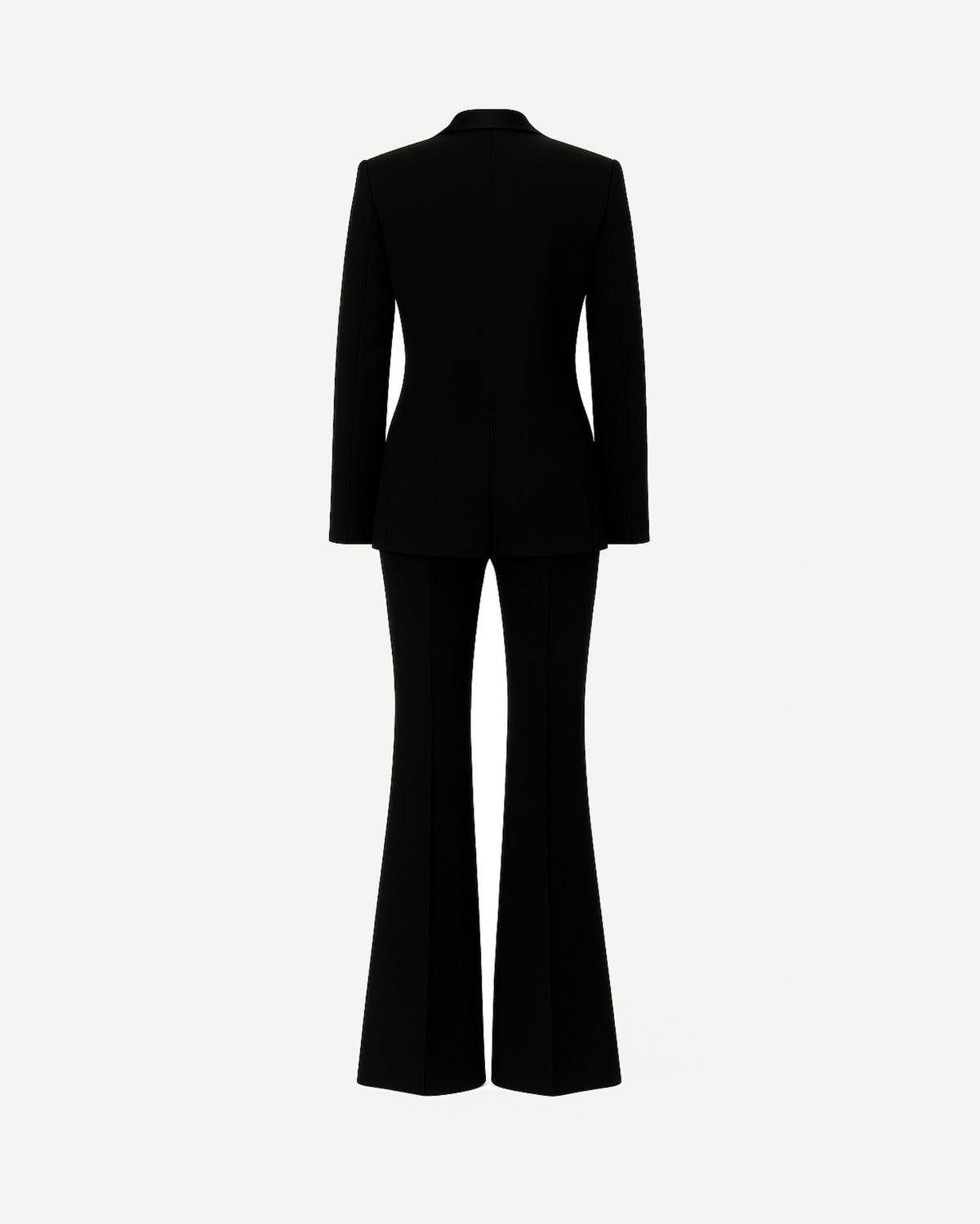 Tailory black formal tuxedo suit flared trousers back view