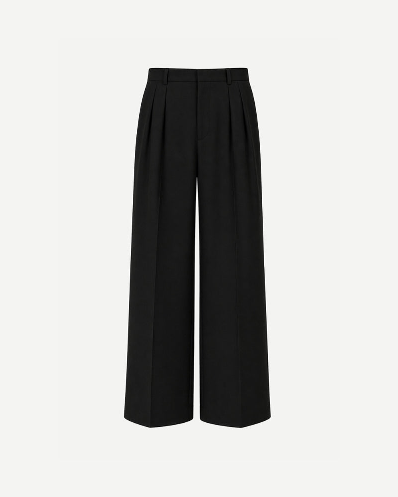 Tailory black pleated wide-leg trousers front view