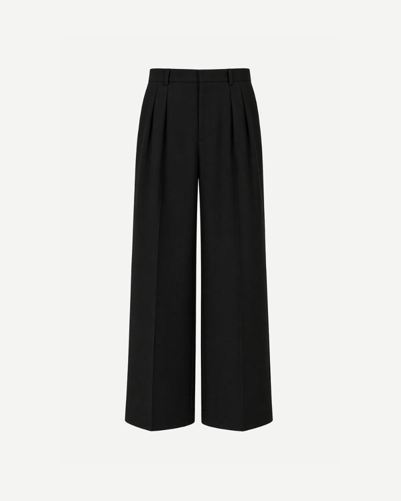 Tailory black pleated wide-leg trousers front view